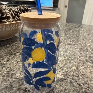 Lemon yellow and blue plastic tumbler New
